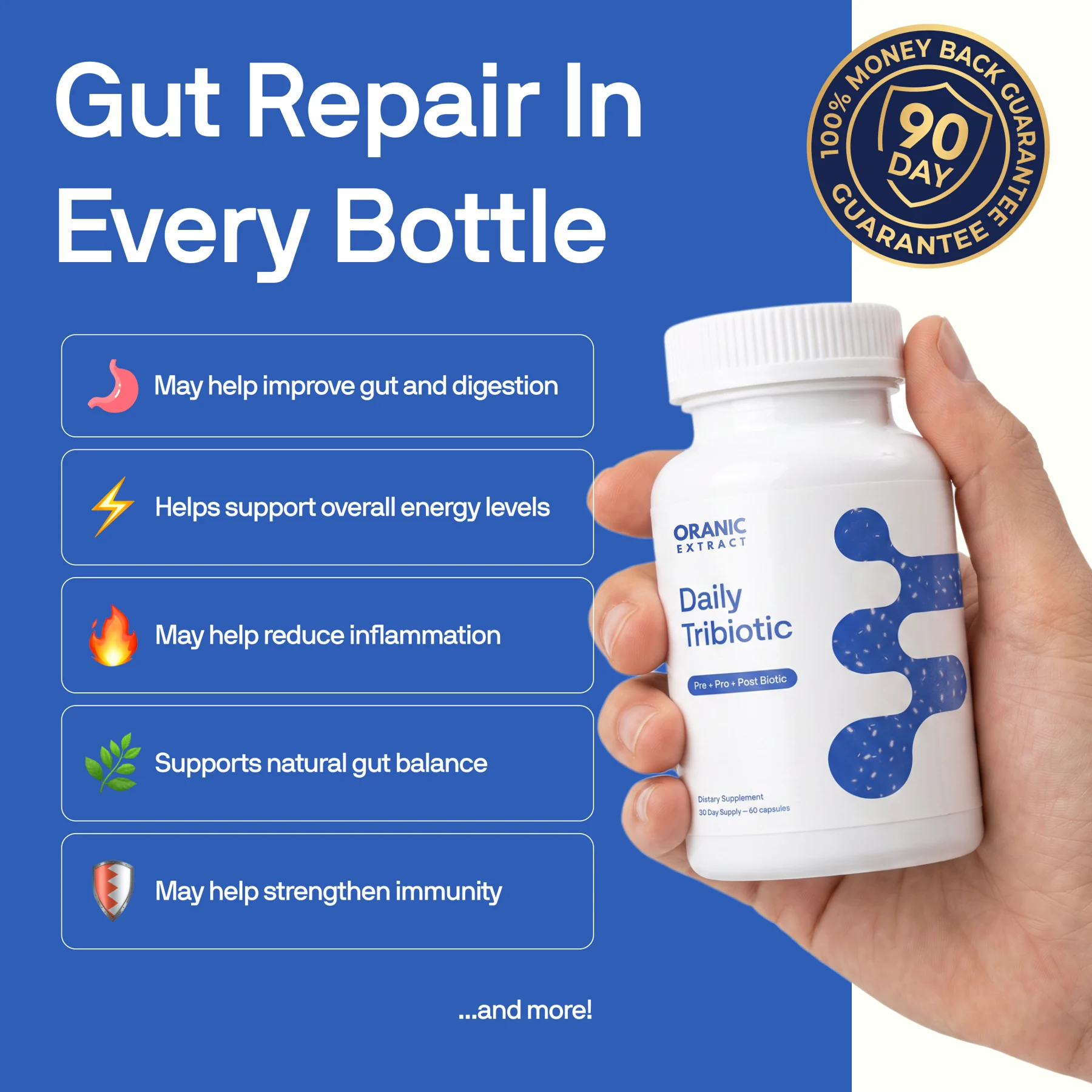 Stop Bloating & Restore Regularity with Daily Tribiotic (Pre+Pro+Postbiotic)